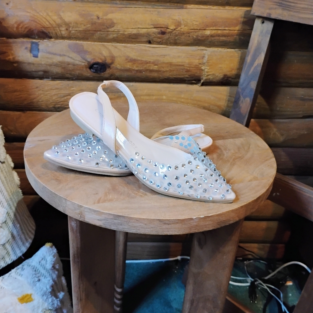 Chinese Laundry Ivory Bejeweled Slingback Flats